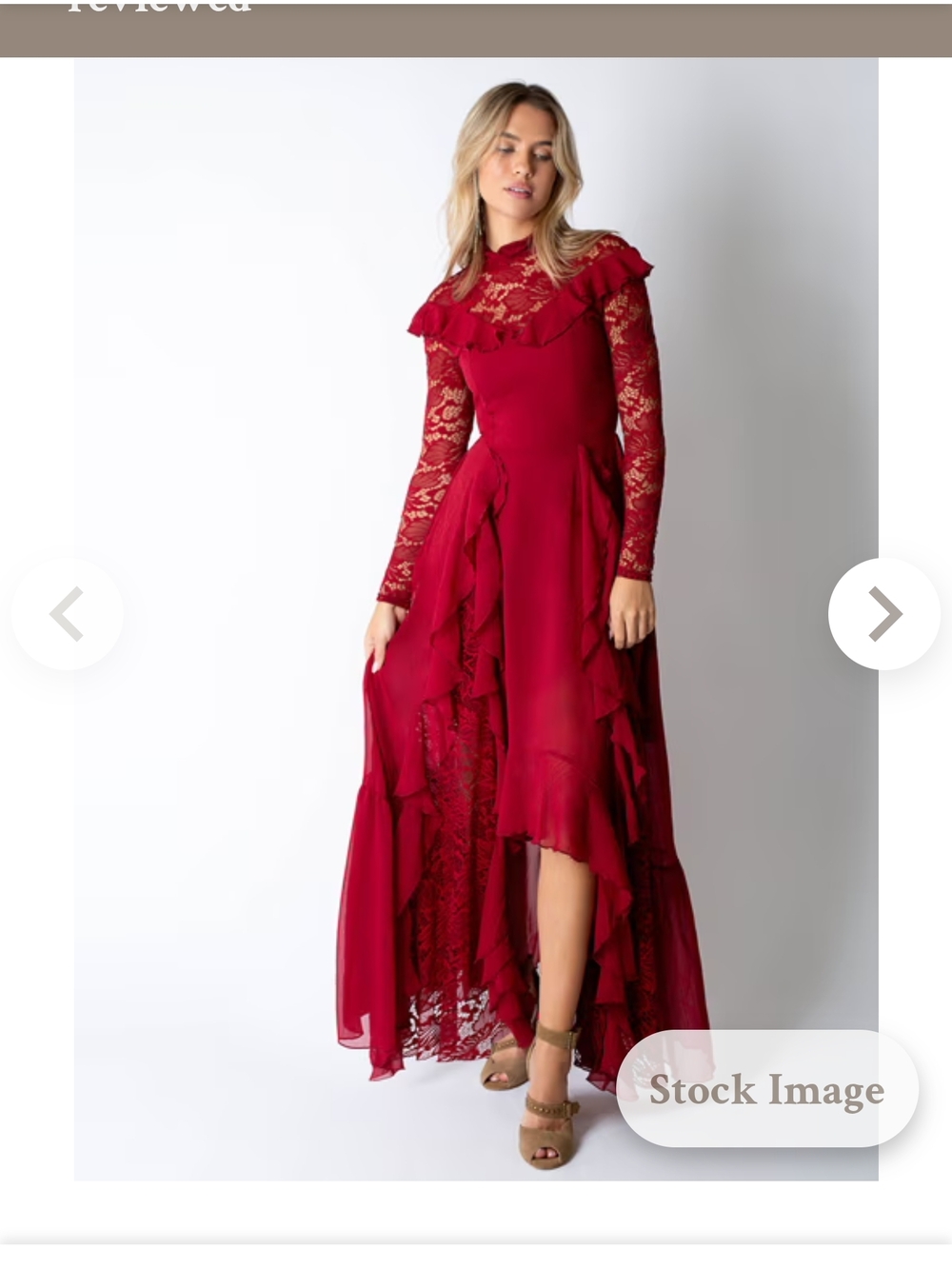 Joyfolie Red Lace Asymmetrical Ruffle Maxi Dress